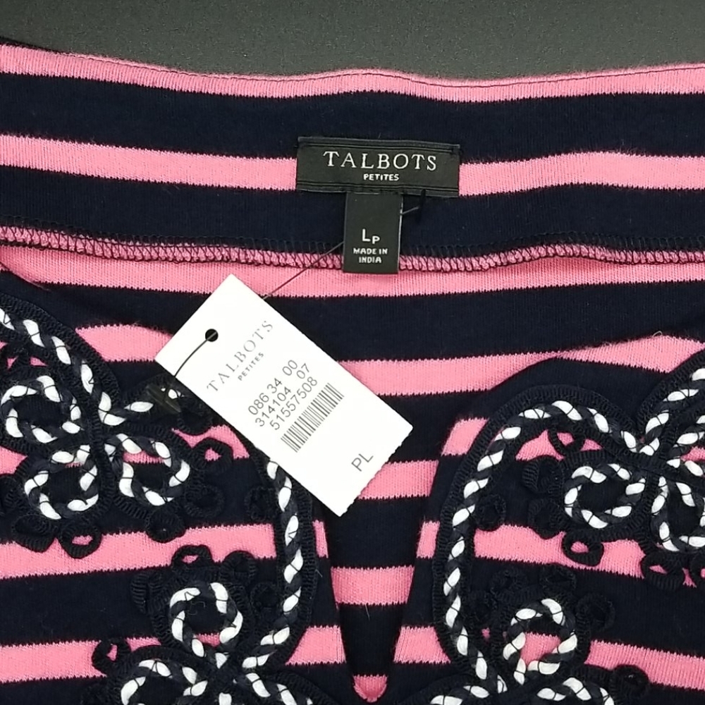 Talbots Petites Pink and Black Striped 3/4 Sleeve Midi Large Petite Dress - Picture 5 of 9